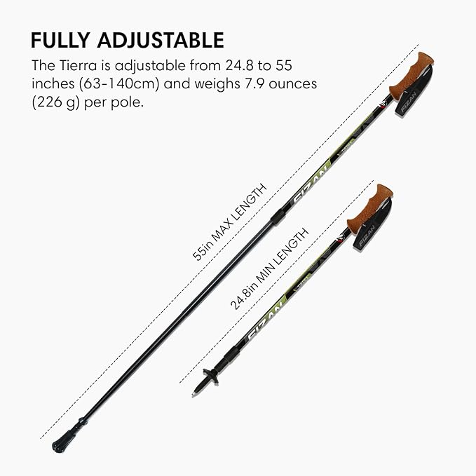 Fizan Tierra Trekking Poles – 8 oz, Ultralight, Backpacking, Thru Hiking Poles, Adjustable, Collapsible, Customized Fit, Cork Grips, Aluminum Walking Sticks