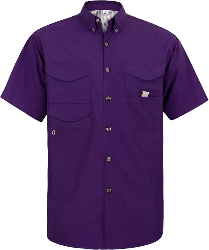 Alimens & Gentle Short Sleeve Fishing Shirt Wicking Fabric Sun Protection Casual Button Down Shirts