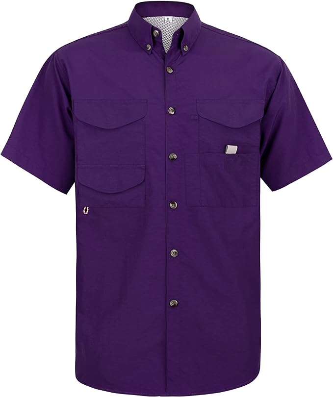 Alimens & Gentle Short Sleeve Fishing Shirt Wicking Fabric Sun Protection Casual Button Down Shirts