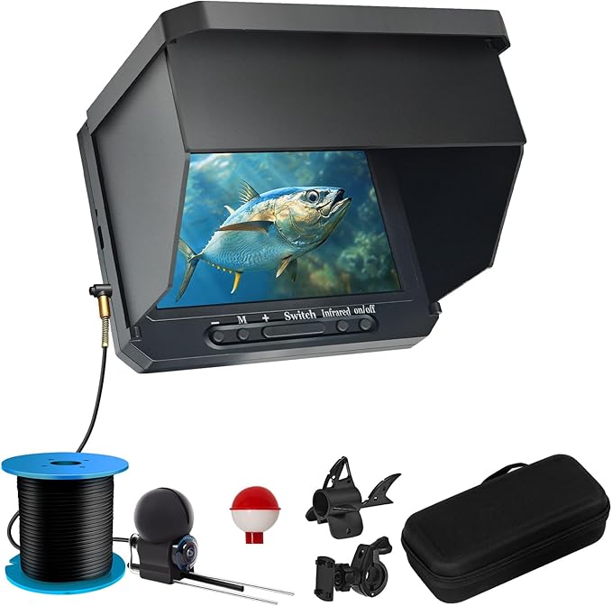 Underwater Fishing Camera Upgraded 5" Camera for Fishing with Infrared Night Vision,1080P HD Monitor,100ft Cable,Ice Fishing Accessory with Carrying Case for Ice,River,Lake,Boat,Kayak,Fishing Farming