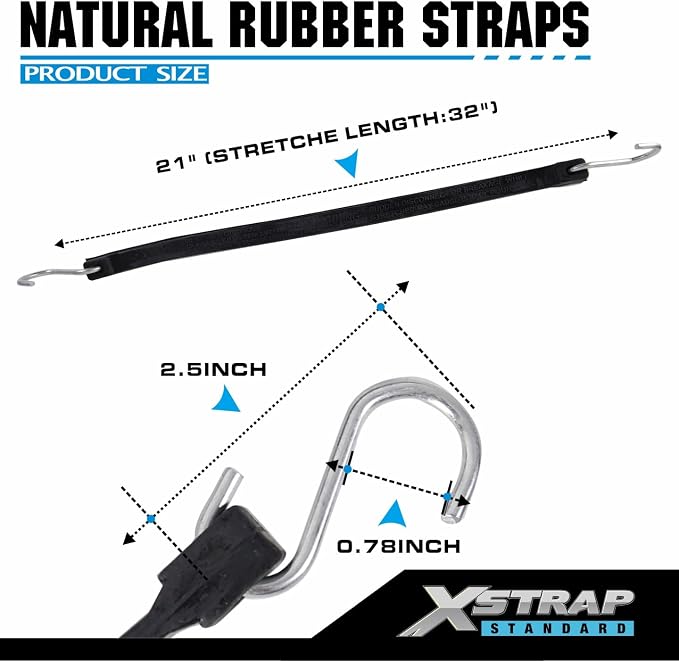 XSTRAP STANDARD 20 Pack 21'' Adjustable Rubber Tarp Straps, EPDM Bungee Cords with Hooks, Ideal for Securing Tarps, Canvases, Flatbed Trailers