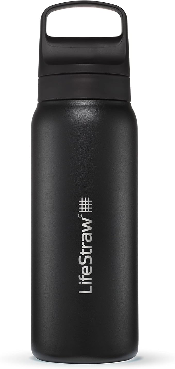 LifeStraw Go Series — Insulated Stainless Steel Water Filter Bottle for Travel and Everyday Use Removes Bacteria, Parasites and Microplastics, Improves Taste, 24 oz, Nordic Noir