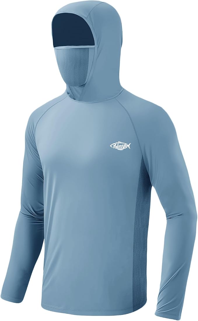 Palmyth Fishing Hoodie for Men Long Sleeve Sun Protection UV UPF 50+ Shirts | Hidden Zipper Pocket, Thumb Loops, Quick-Dry, Side Mesh Panels, Lens Cleaning Cloth, 4-Way Stretch