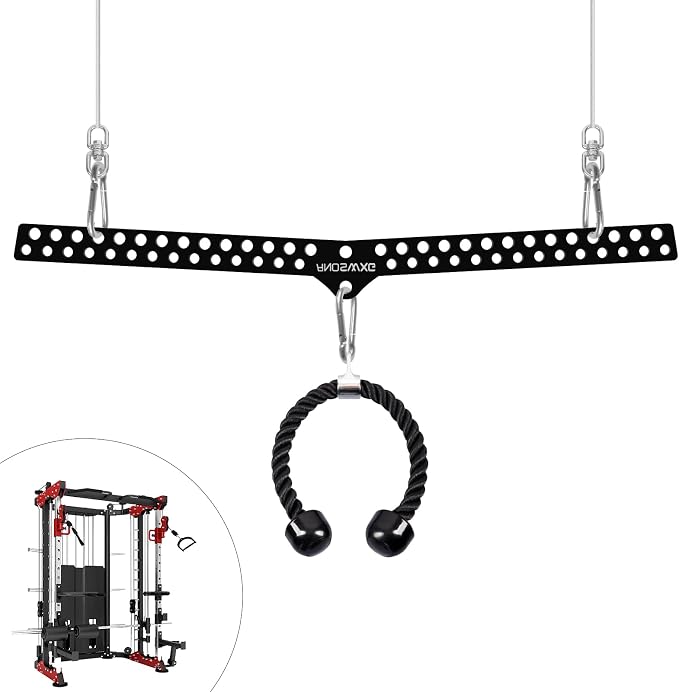 Multi-Grip LAT Pull Down Bar for Home Gym Fitness, Spreader Plate LAT Pulldown Attachments for Pulley System Cable Machine, Double to Single Cable Attachment Exercise Handle