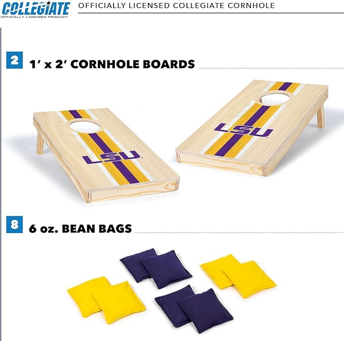 Wild Sports College Portable Size 1' x 2' Solid Wood Cornhole Set with Direct Print HD Team Graphics – Travel Size