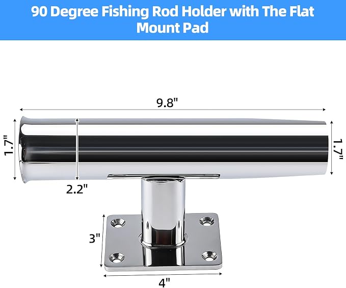 NovelBee 2pcs Tournament Style Stainless Steel Rod Holders for Boat,90 Degree Fishing Rod Holder with The Flat Mount Pad,Wall Mounted Transom Mounted