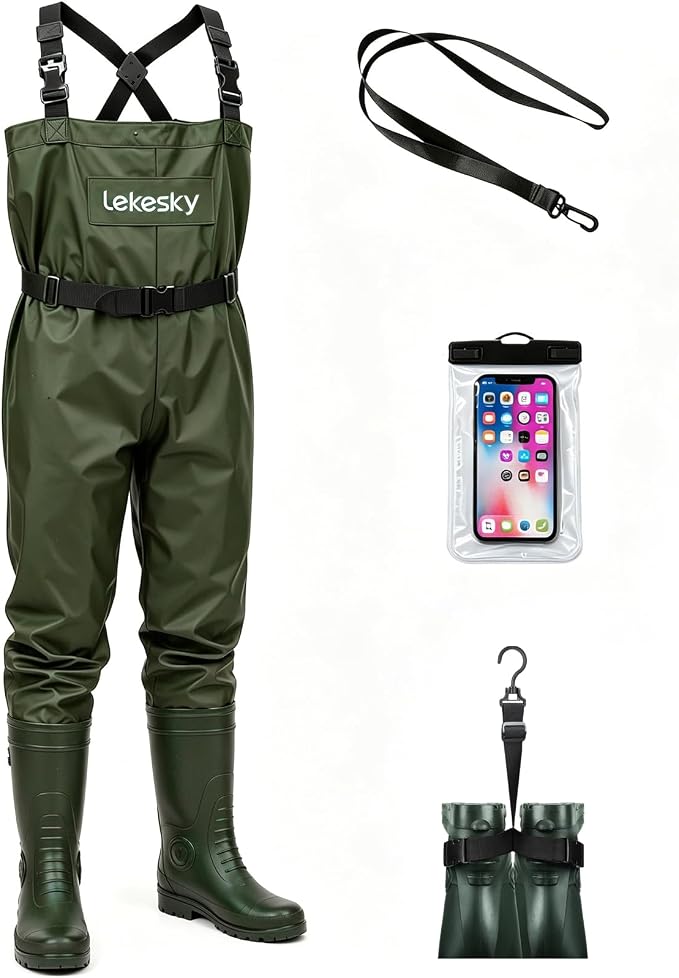 Lekesky Fly Fishing Chest Waders with Boots for Men Women, US Sizes 5–14,2-Ply Nylon/Pvc Waterproof Waders