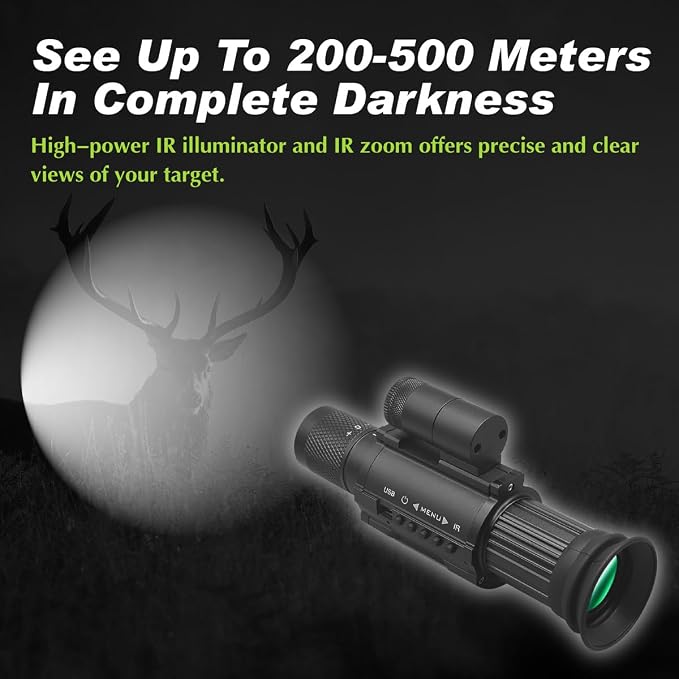 Day & Night Vision Rifle Scope Monocular with 850nm IR Fixed 3X Magnification, Digital Night Vision monocular Telescope，Hunting Wildlife Observation， Can be Used independently