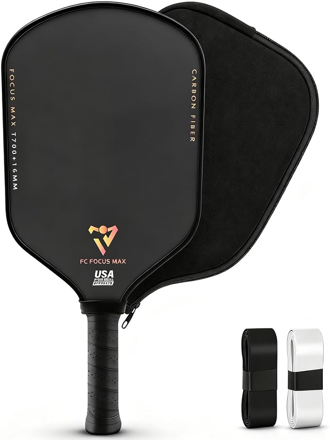 T700 Carbon Fiber Pickleball Paddle, Pickleball Set 16mm Pickle Ball Rackets with CMS Matte Surface Lightweight Honeycomb Core & Durable Edge Frame Larger Sweet Spot