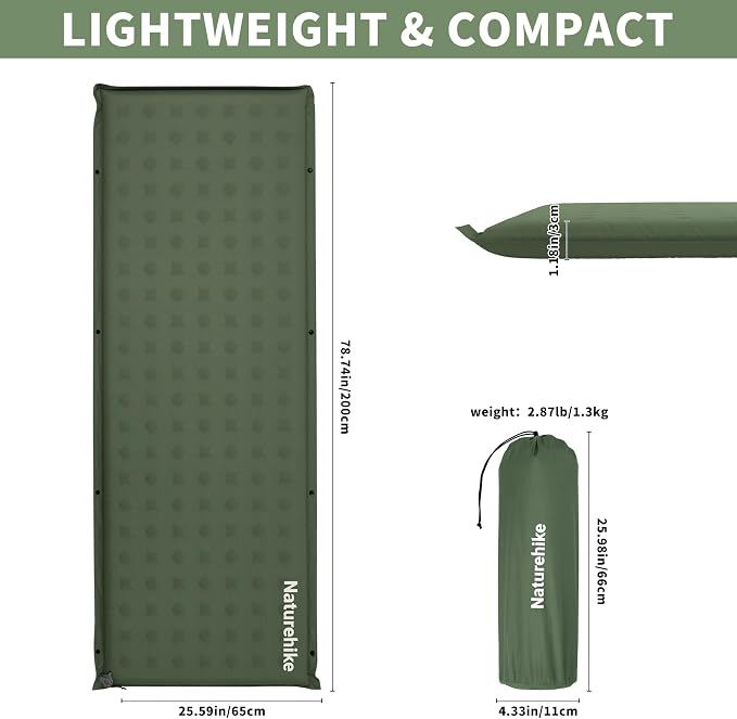 Naturehike Connectable Self Inflating Sleeping Pad, 1.18" Memory Foam Camping Pad, Backpacking Camping Mattress Pad for Tent, Travel, Car, Hammock