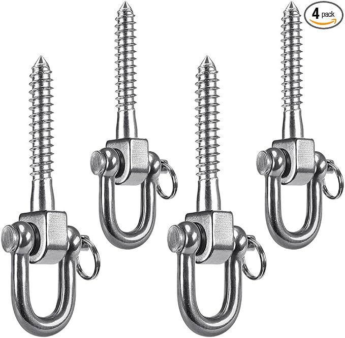 SELEWARE 4 Pack Swing Hangers Swing Set Hooks Stainless Steel Hammock Hooks for Porch Swing, Hammock Chair, Heavy Bag, Yoga Silk, Suspension Straps, Gymnastics Rings