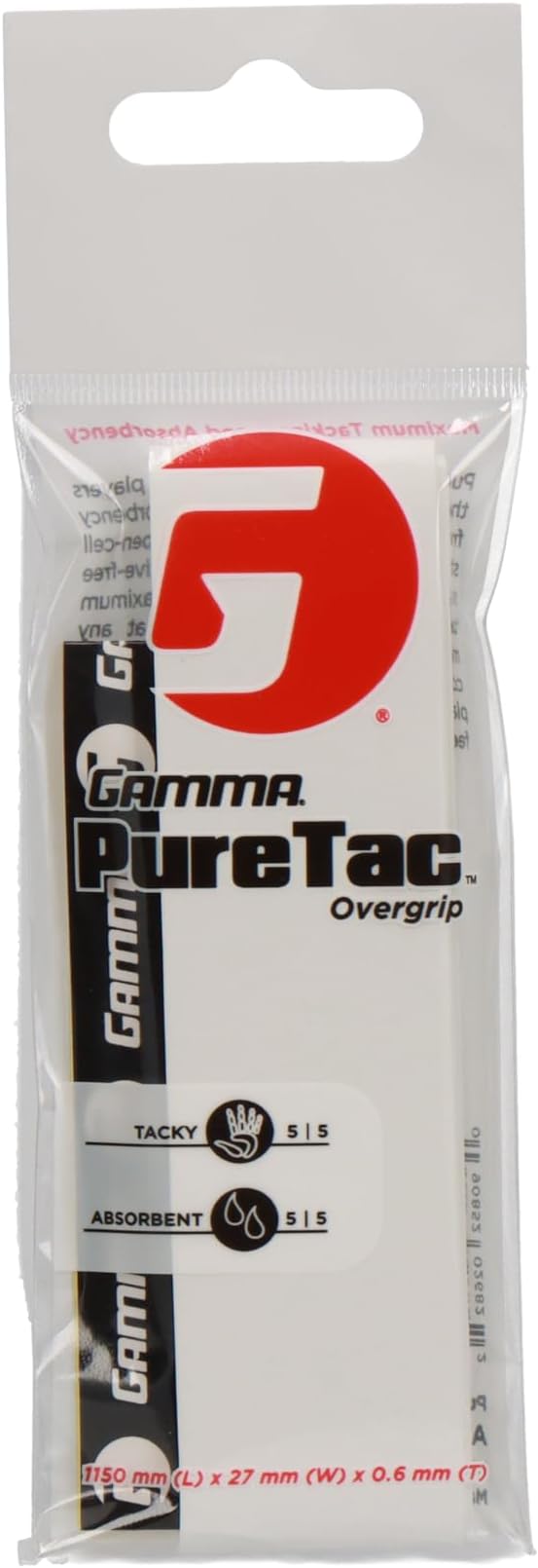Gamma Sports PureTac Tennis Overgrip, Extra Tacky Racquet OG, Moisture Absorbent, Packs Available, Superior Playability, Racket, Pickleball, Platform, Badminton, Paddle