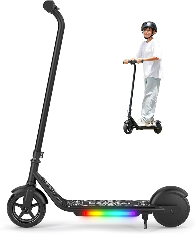 Electric Scooter for Kids Ages 6-12, 150W Motor, Simple One-Button Control, 2 Safe Speeds (6/10 MPH), K2 Pro for 3 Speeds, Colorful Lights, Magnetic Charging, Dual Brake System, 154 Lbs Load Capacity