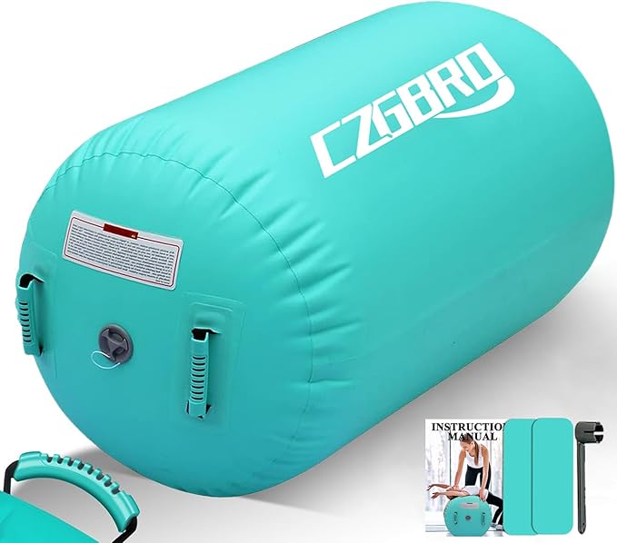 CZGBRO Gymnastics Barrel Air Roller NO Pump, Inflatable Tumbling Equipment Air Mat Octagon Mat for Backhandspring Training Cheerleading Home Use