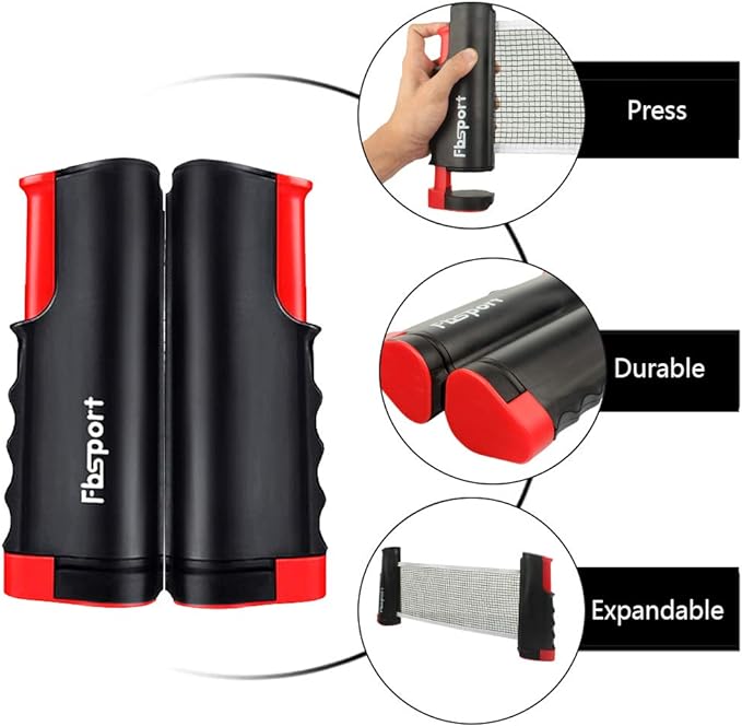 FBSPORT Ping Pong Paddle Set, Portable Table Tennis Set with Retractable Net,Rackets,Balls and Carry Bag for Indoor/Outdoor Games