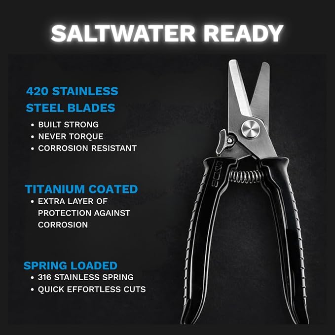 SORD Fishing Scissors - Pro Shears for Monofilament & Fluorocarbon Fishing Line Cutter - Mono Nippers - Titanium Coated 420 Stainless Steel
