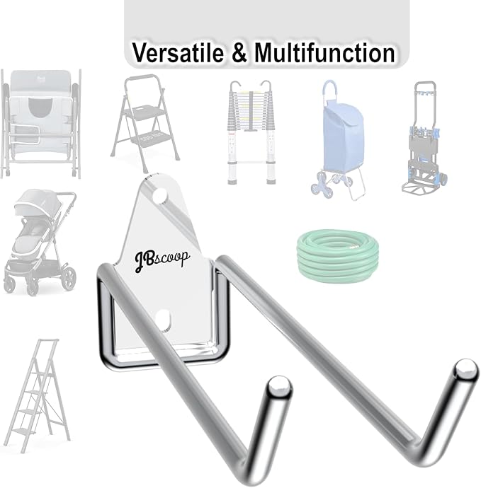 JBscoop 4 Stainless Steel 304 Garage Hooks, Heavy Duty Organizer & Wall Mount Hanger Rack for Tools, Equipment, and More, Rust-Resistant & Durable