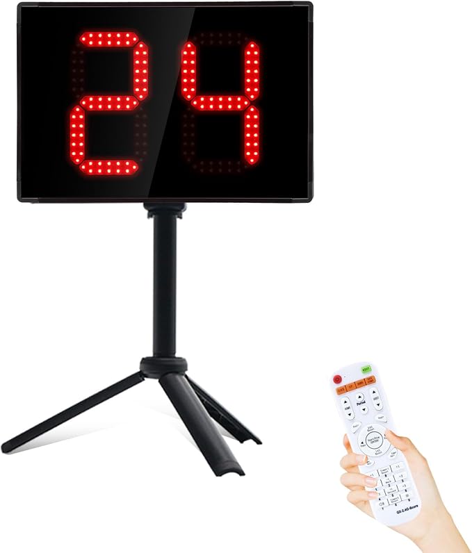 Basketball Shot Clock with Tripod & Remote Control - 98ft Range | LED Countdown Timer, 5-Level Brightness, Adjustable Buzzer, Battery or Plug-in, 12/24/25/30/35/40 Seconds for Coach & Referee