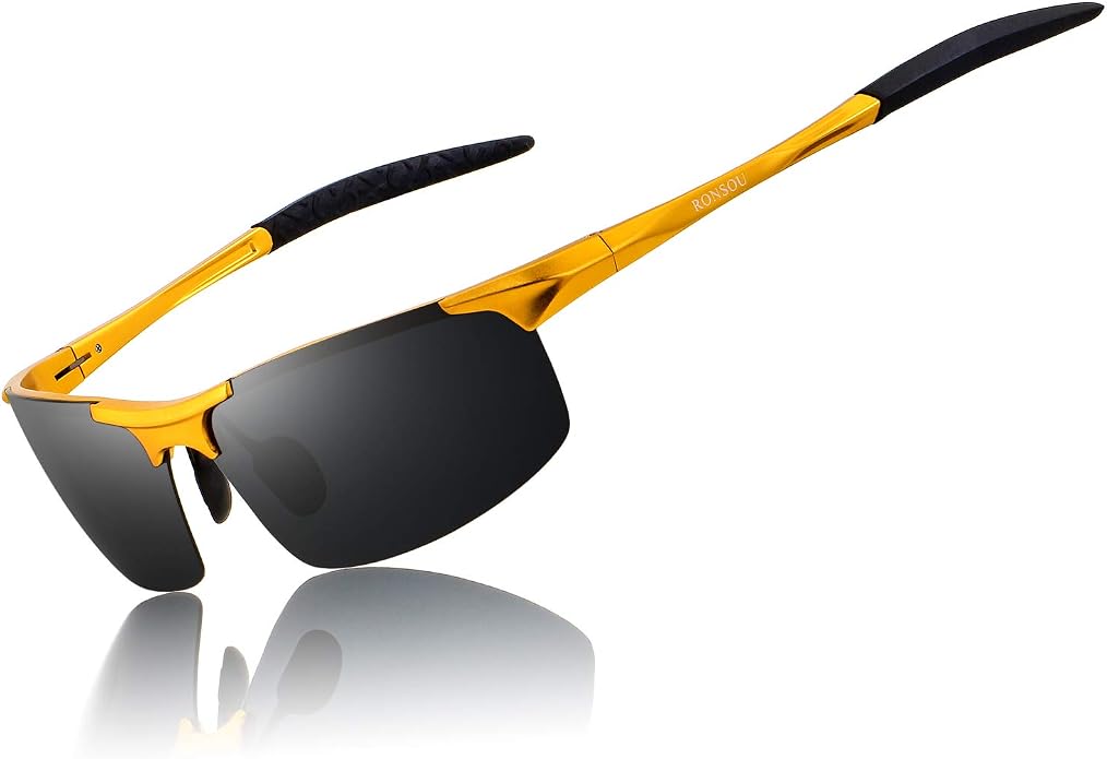 RONSOU Men Sport Al-Mg Polarized Sunglasses Unbreakable for Driving Cycling Fishing Golf