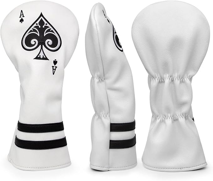 Ace Wood Club Headcover - 3pcs or 1pc - Driver/Fairway Woods/Hybrid Rescue - White Leather Golf Club Cover