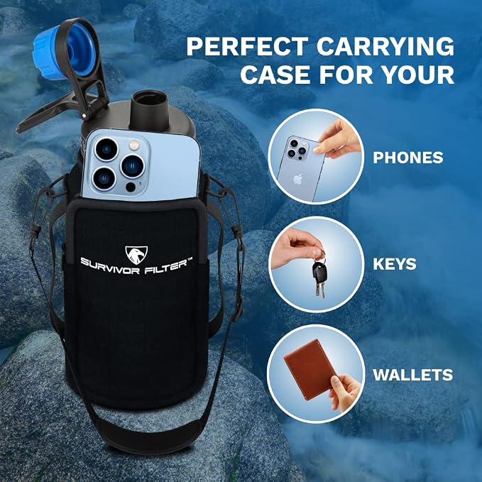 Survivor Filter Bottle - USA Made - Water Purification - Neoprene Case - For Hiking/Camping/Running