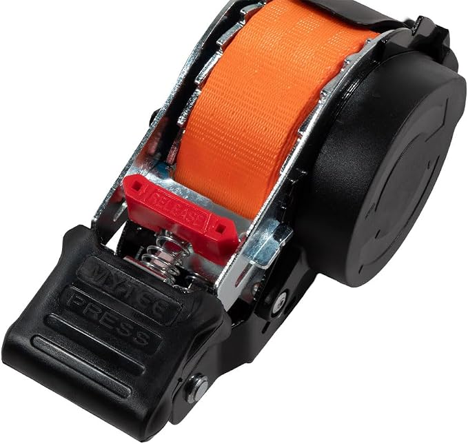 Mytee Products 8 Pack 1''x10' Bolt on Orange Retractable Ratchet Straps for Cargo - Coated S Hook Auto Retract Ratchet Straps - Self Ratcheting Strap for Boat Tie Down to Trailer & Jet Ski, ATVs