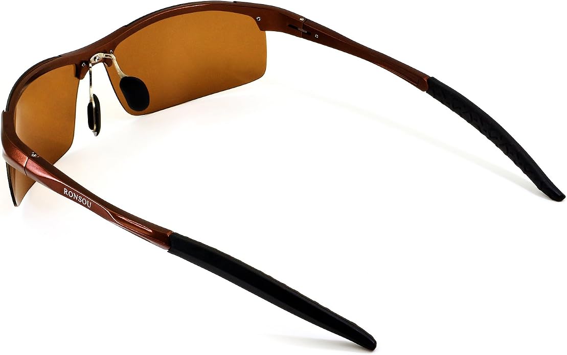 RONSOU Men Sport Al-Mg Polarized Sunglasses Unbreakable for Driving Cycling Fishing Golf