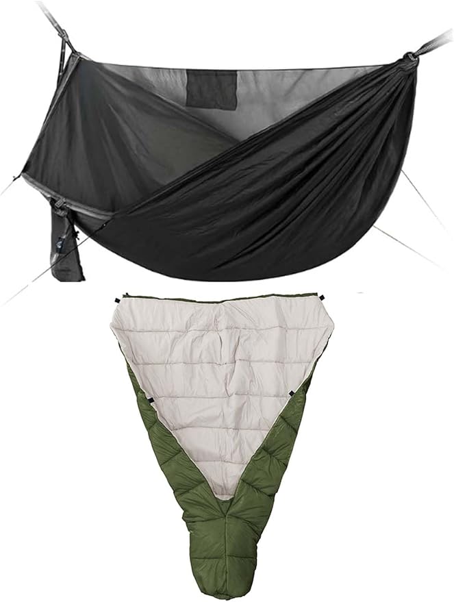 Camping Hammock with Mosquito Net and Top Quilt, Ultralight Sleeping Bag Topquilt, Warm Insulation Sleeping Quilt for Outdoor Hammock Camping