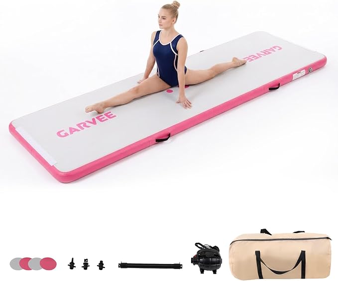 Garvee Inflatable Air Gymnastics Mat, 10ft/13ft/16ft Training Mat with Air Pump & Storage Bag, Tumble Track Mats, 4 Inches Thickness Gymnastics Tracks for Outdoor Cheerleading Yoga Exercise