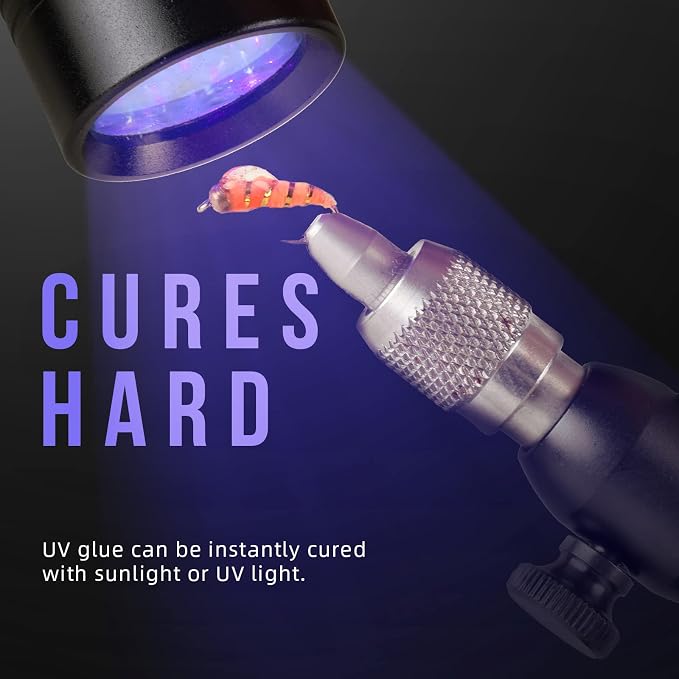 GREATFISHING Fly Tying UV Clear Glue and Power Light Combo Three Bottles Thick Thin and Soft +12 LED Light for Building Flies Heads Bodies Wings and Gluing Eyes