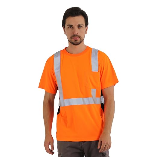 sesafety Safety Reflective Shirts, Class 2 High Vis Shirts for Men Construction Work Mesh Short Sleeve Orange XL