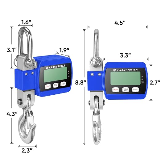 RoMech 1100lb Digital Hanging Scale with Cast Aluminum Case, Handheld 500Kg Mini Crane Scale with Hooks for Farm Hunting Outdoor (Blue, 1100lbs)