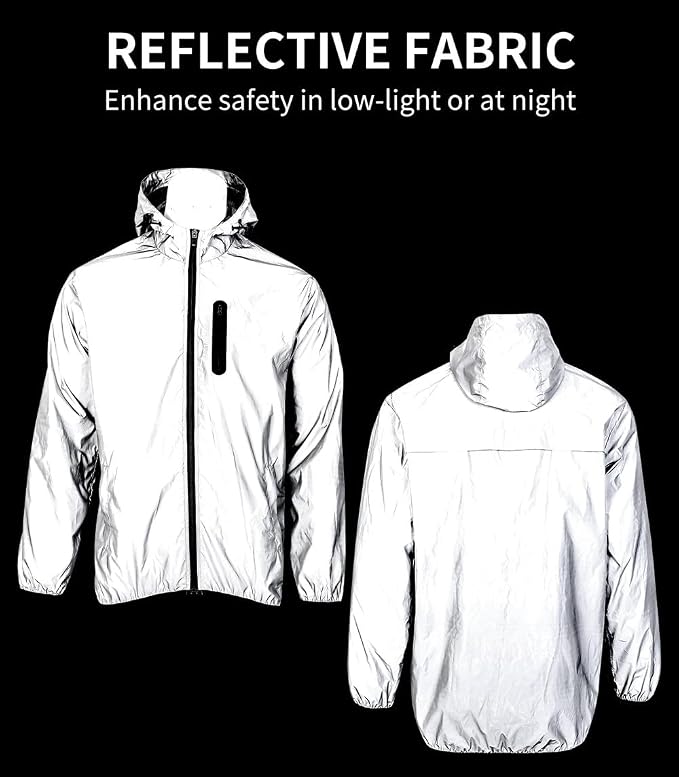 WOSAWE Men Reflective Jacket Night Glowing Bomber Jacket MTB Cycling Windbreaker Travel Sport Coat