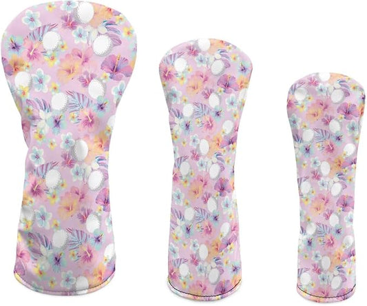 Rnyleeg Golf Club Head Covers for Women Driver Head Cover Leather Fairway Wood Headcover Hybrid Headcovers for Golf Clubs