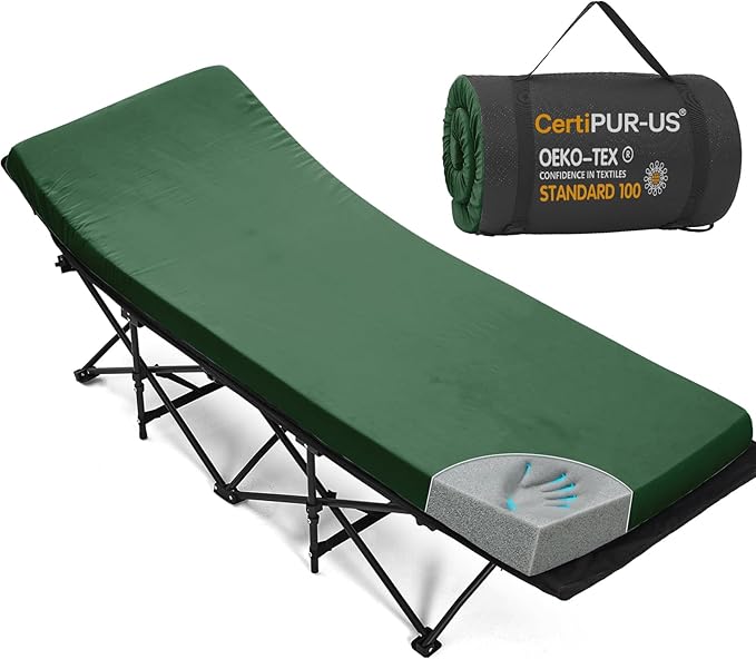 CYMULA Camping Cot Pad 2 Inch Memory Foam, Camping Pad for Folding Cot and Foldable Cot, Portable Roll Up Camp Gear for Car Camping Travel Tent, Non-Slip Waterproof Bottom, Removable Cover, Pad Only