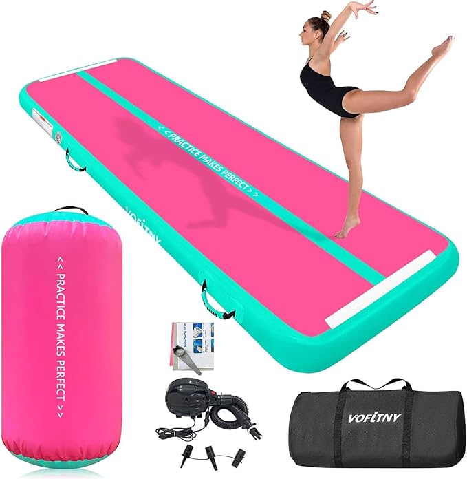 VOFiTNY Inflatable Gymnastics Air mat Tumbling Track with Air Barrel Octagon Mat with Pump for Home/Gym