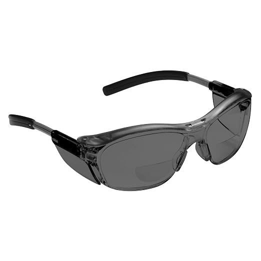 3M Safety Glasses with Readers, Nuvo Readers, +2.0 Diopter, ANSI Z87, Gray Lens, Gray Frame, Soft Nose Bridge, Side Shields