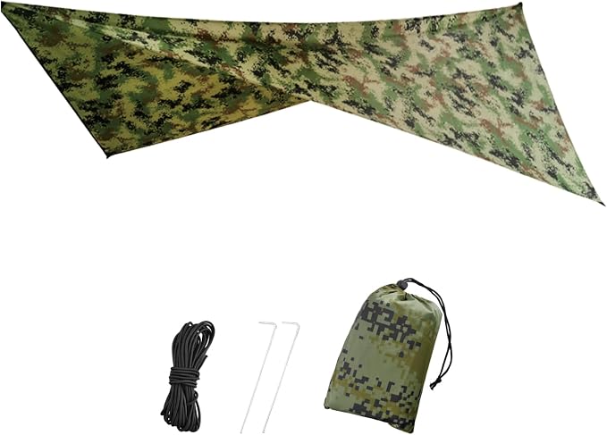 TRIWONDER Camping Tarp Waterproof Rain Fly Hammock Shelter for Hiking, Backpacking, Hammock, Beach, Picnic and Other Outdoor Activities - Accessories Included (Camo)