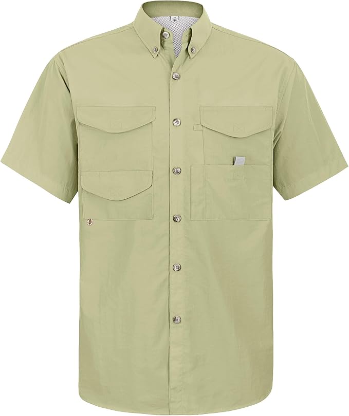 Alimens & Gentle Short Sleeve Fishing Shirt Wicking Fabric Sun Protection Casual Button Down Shirts