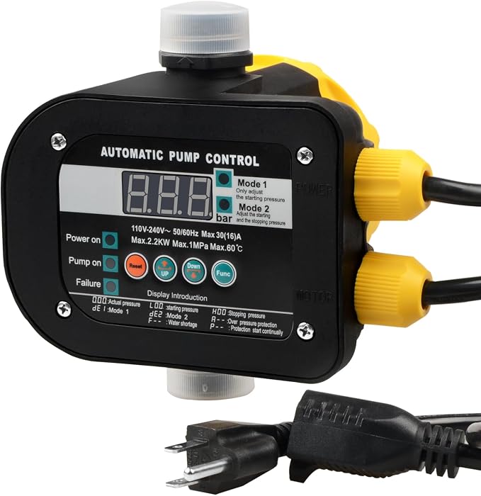 Smart Pump Controller with 2 Modes Digital Display, BSPP G1 Threaded Interface, Adjustable Pressure, High Power, Easy Install, for Home, Garden, Industrial Use