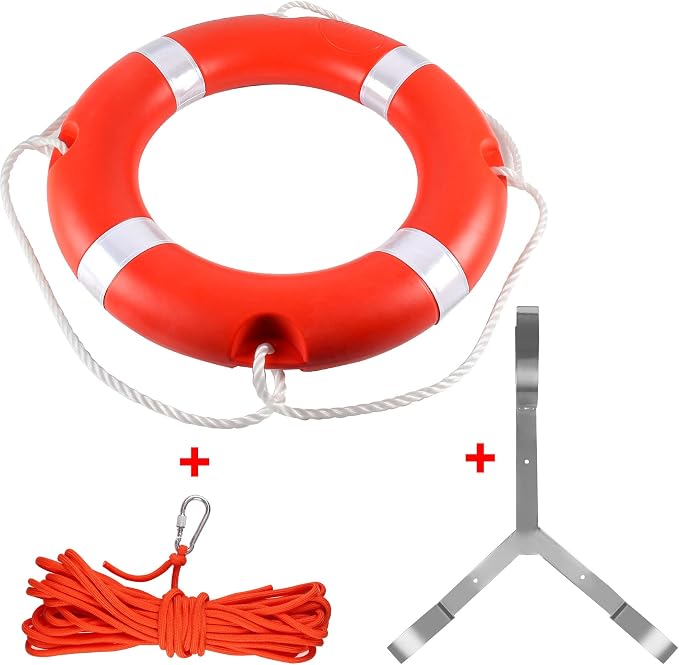 Life Ring for Boating Safety - 23" and 28" Boat Safety Throw Rings with Reflective Strip and Grab Lines