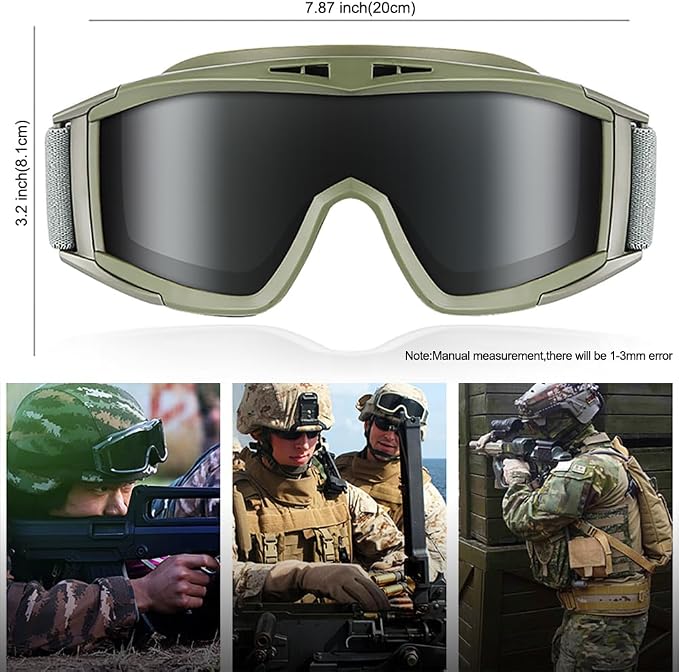 Tactical Airsoft Goggles Anti Fog Shooting Glasses Impact Resistant Safety Goggles with 3 Interchangable Lens