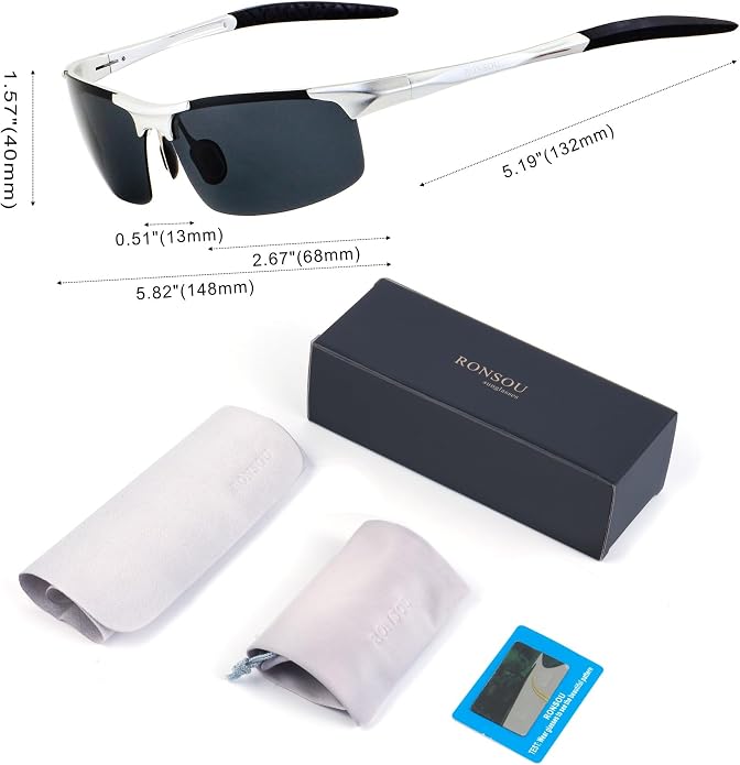 RONSOU Men Sport Al-Mg Polarized Sunglasses Unbreakable for Driving Cycling Fishing Golf