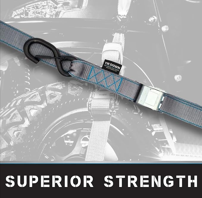 Tie Down 1.5 in. x 8 ft Grey Heavy Duty Motorcycle Strap, 2-Pack Kit - 3328 lbs. Breaking Load Limit