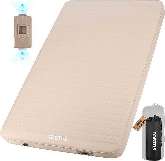 TOBTOS 4" Thick Self Inflating Sleeping Pad with Electric Pump, 150s Inflate Ultra-Compressible Foam Camping Mattress, All-Season Camping Sleeping Pad for Car, Tent - Full Size