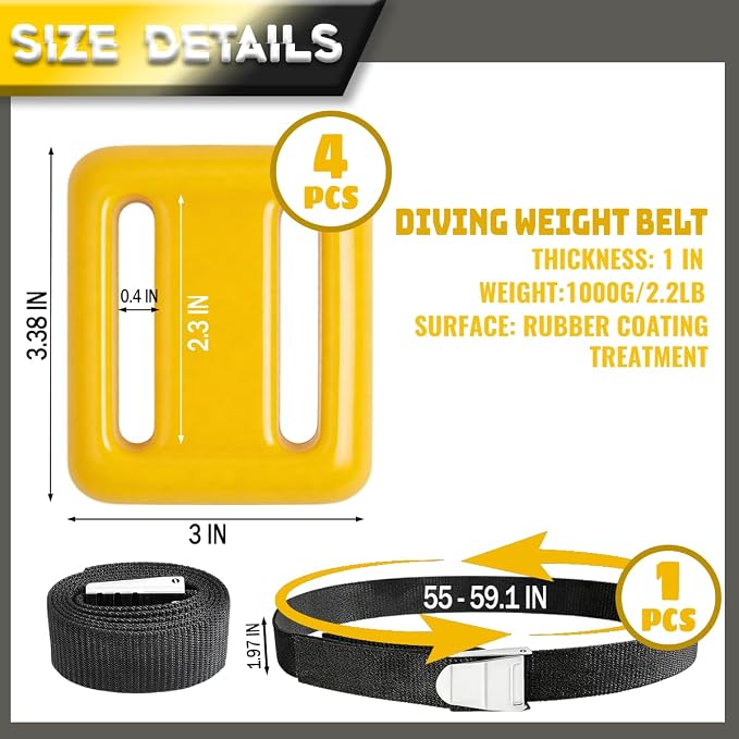 4 Pcs Scuba Weight Belt,Diving Weight Belt with Metal Block Buckle Coated Dive Weights Nylon Dive Belt Suitable for Free Diving