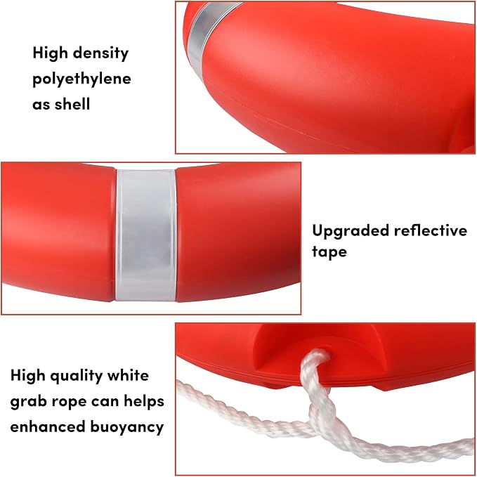 Life Ring, 23"/28" Boat Safety Throw Rings, Life Preserver Ring with Bracket and 98.5 FT Floating Rescue Rope, Outdoor Professional Throwable Flotation Device