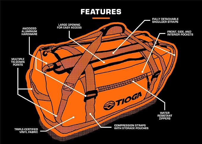TIOGA Venture Outdoor Duffel Bag with Backpack Straps, Weather Resistant, Rugged Construction, Gear Hauling for Outdoor Adventures, Extra Large / 90L, Grey