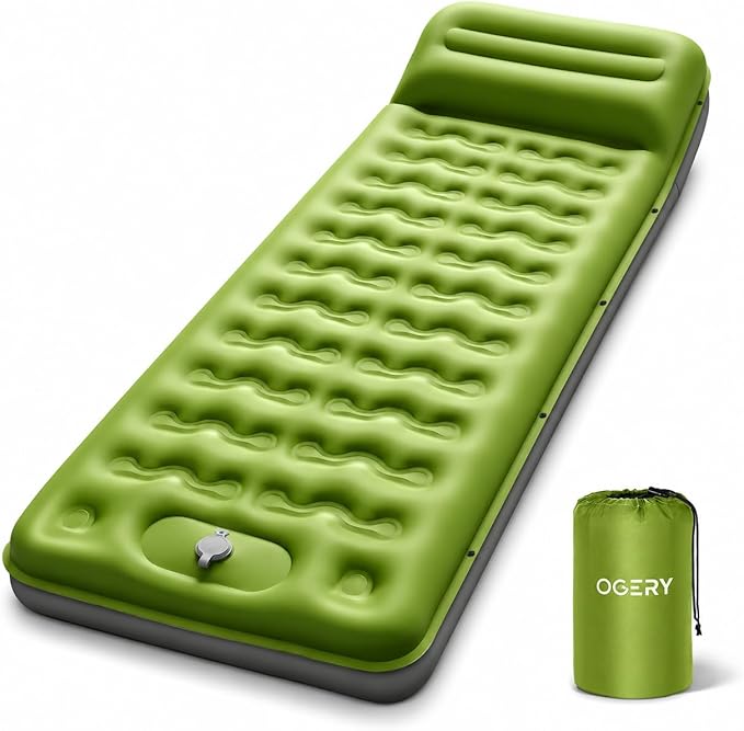 OGERY Sleeping Pad, Ultralight Inflatable Sleeping Pad for Camping with Pillow Built-in Foot Pump, 6" Extra-Thick Reinforced Camping Mattress for Hiking, Backpacking, Tent
