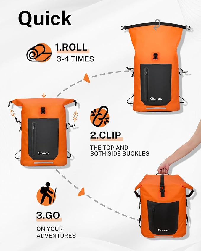 Gonex Ultralight Waterproof TPU Backpack, 35L Roll Top Dry Bag with Comfortable Padded Back Panel for Kayaking Boating Camping Fishing Travel,Orange